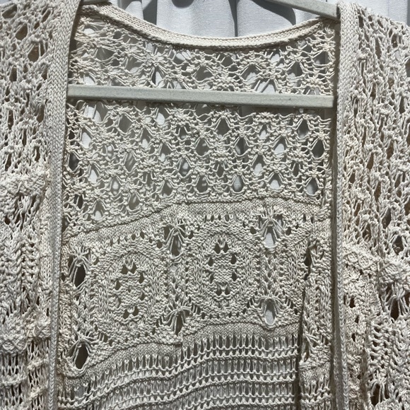 Lucky Brand Cream Open-Front Crochet Cardigan Cotton Cottagecore Cozy - Picture 2 of 8